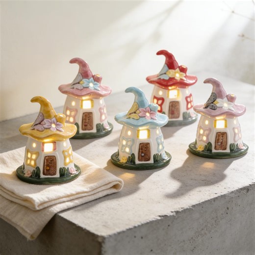 Ceramic Mushroom House Night Light, Fairy Cottage LED Lamp, Cozy Bedroom Night Lamp, Valentine’s Day Gift, Handmade Home Decor - Etsy