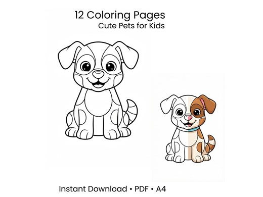 12 Pets Coloring Pages for Kids, Printable Animal Coloring Book, PDF A4, Instant Download - Etsy
