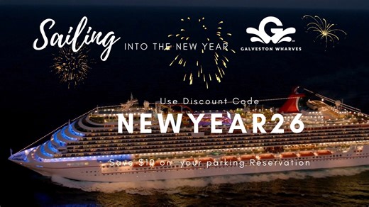 So long 2025, HELLO 2026! Let's sail into the New Year with new savings! Use promo code NEWYEAR26 and save $10 on your parking reservation. Go to portofgalveston.com to reserve now. #happynewyear 🥳 | PORT OF GALVESTON