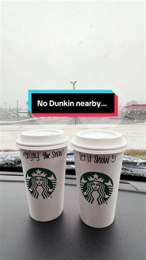 Couldn’t find a @Dunkin' near Cordele… so we stopped off at @Starbucks and the cute messages on the cup were so appropriate!!! #FirstSnowfall2026 #Snow #Starbucks #Dunkin #LetItSnow