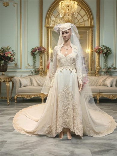 Vintage 60s Victorian Wedding Dress: Ivory Lace Peplum Gown - Etsy