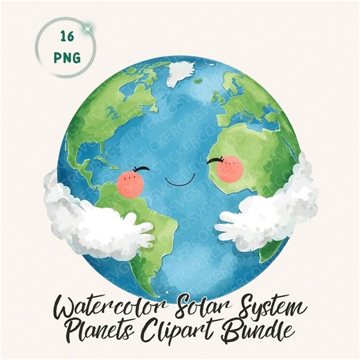 Watercolor Solar System Planets Clipart Bundle, 16 PNG, Sun, Moon, Planets, Rocket & Stars Art - Etsy Australia