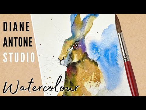 How to Paint a Loose Watercolor Hare - Step by Step Realtime Tutorial Demo with Free Sketch Download