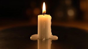 Download A single white candle is lit on a table for free