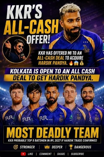 🔥 KKR planning an ALL-CASH deal for Hardik Pandya!😱💜 #HardikPandya #KKR #IPL