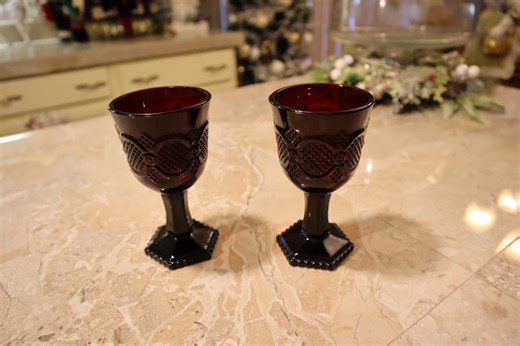 Vintage Pair Avon Ruby Red Cape Cod 1876 Series Sandwich Glass Wine Clarets - Etsy