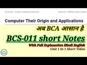 BCS 111 Notes || Ignou Bcs 111 Unit 1 Short Notes | Computer their Origin and applications
