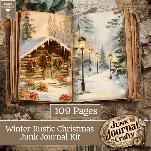 Winter Rustic Christmas Junk Journal Pages, Printable Holiday Scrapbooking Paper Kit, 109 Vintage Christmas Ephemera Designs, Winter Crafts - Etsy