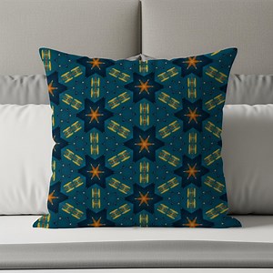 Teal and Gold Star Pattern Pillow, Modern Geometric Cushion - Etsy