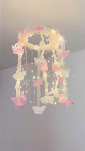 DIY Magic! 🦋💡 Cute Butterfly Chandelier from Cardboard, Garbage Bags & Yarn | Upcycled Home Decor