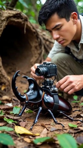 Tiny camera on Hercules Beetle . POV animal bodycam. #animalcamera #naturedocumentary #exploration