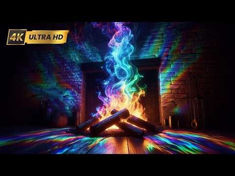 🔥 Beautiful RAINBOW Fireplace Flames 4K UHD! Colorful Fireplace Burning with Crackling Fire Sounds