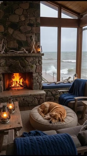 Cozy coastal cabin ambience 🌊🔥 Ocean waves rolling outside, a warm stone fireplace inside, and peaceful seaside energy made for relaxation, calm focus, and slow cozy moments. The perfect blend of firelight and ocean vibes to help you unwind and reset 🕯️🌫️ ✨ Created entirely with AI 🎬 No complicated editing 🆓 Images made 100% free using the AI tools inside the Ambient Lab Want to learn how to make videos like this fast? Comment AMBIENT and I’ll show you exactly how to get started 🤍 This im