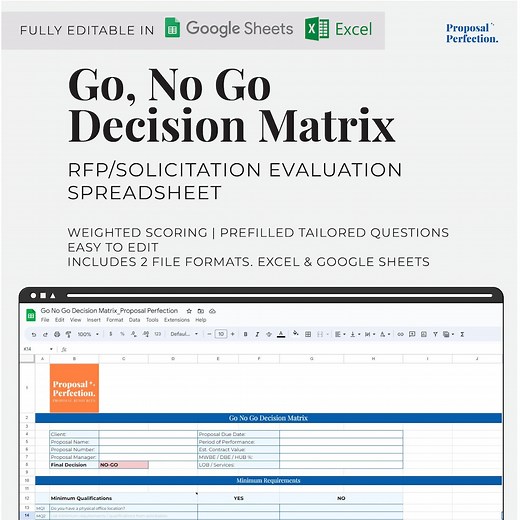 Go No Go Weighted Proposal Decision Matrix for Excel Google Sheets Template Professional Services AEC RFP Bid Form Evaluation Spreadsheet - Etsy