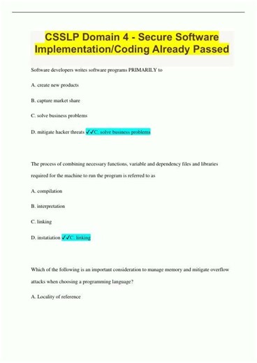 CSSLP Domain 4 Secure Software ImplementationCoding Already Passed1186