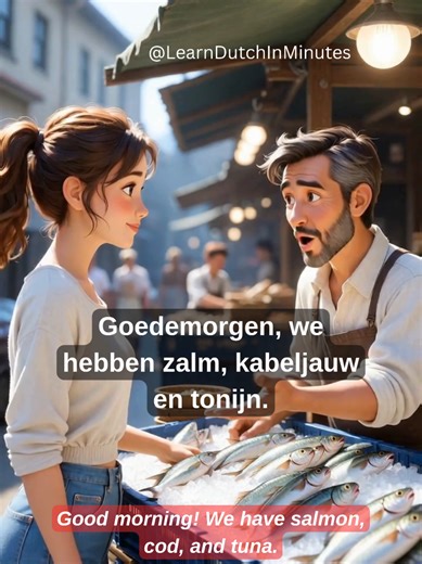 Vis Kopen op de Markt – Nederlands Gesprek met de Verkoper #nederlandsleren #dutchconversation #aigenerated #learnDutch #dutchdialogue