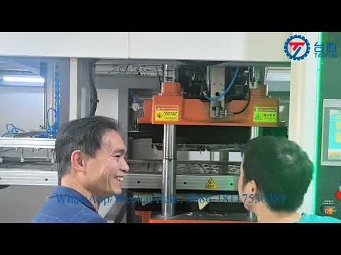 Three station thermoforming machine for electronic tray