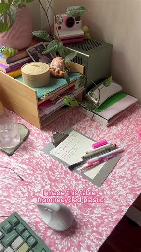 My pretty pink recycled table top 🎀 #recycled #learnontiktok