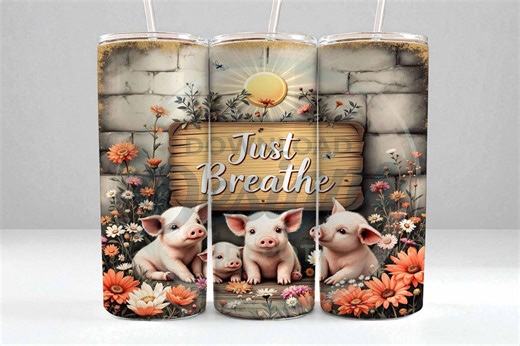Just Breathe Pig Tumbler Wrap PNG, Farmhouse Sublimation Design, Country Floral Animal 20oz Skinny Tumbler Wrap - Etsy