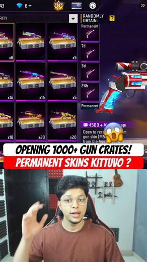 Permanent Skins Kittuvo ? 🥵 Opening 1000+ Gun Crates Free Fire #shorts #freefire #freefiremalayalam