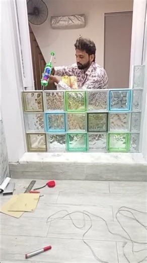 Modern Glass Block Feature Wall Installation | Stylish Interior Design #glassfitting#glasswall