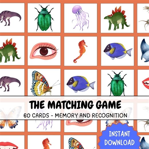 Matching Game Printable Worksheets | Memory Game | Preschool | Toddlers | Kindergarten | Homeschool - Etsy