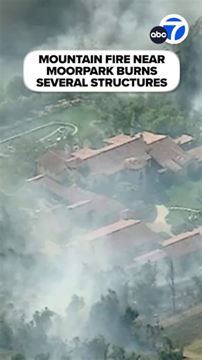 MOUNTAIN FIRE: Six homes have been damaged by flames from a brush fire burning in the Moorpark area. Live updates here: https://abc7.la/4fcijwn | ABC7