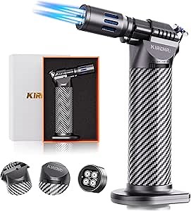 Quad Torch Lighter, with Adjustable Flame & Continuous Flame Lock, Butane Torch for Kitchen Cooking, Refillable Windproof Blow Torch Lighter for BBQ, Creme Brulee, Baking, Outdoors, Chef Tool, Gifts