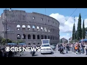 Popemobile carrying Pope Francis' coffin drives past famous landmarks of Rome