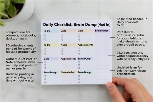 ADHD Planner Sticky Notes Pad | Daily Checklist & Brain Dump | 4x6 Focus Organizer for Adults - Etsy