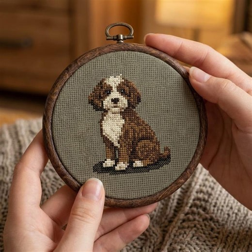 Tiny Dog Cross Stitch Pattern - Chocolate Tri Aussiedoodle Puppy Portrait PDF - Etsy