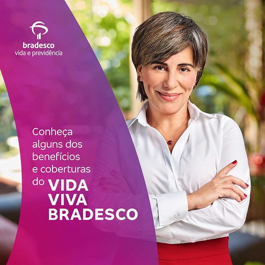 Seguro de vida com benefícios e vantagens para aproveitar no presente? Esse é o Vida Viva Bradesco. O seguro de vida da sua vida e das pessoas da sua vida. Para saber mais, fale com seu Corretor ou Gerente Bradesco. #BradescoVidaePrevidência #VidaViva #SegurodeVida #PraCegoVer Nessa animação, vemos a atriz Gloria Pires em primeiro plano. À sua esquerda, sob fundo degradê lilás: “Conheça alguns benefícios e coberturas do Vida Viva Bradesco”. Nos frames seguintes, os benefícios do seguro de vida e