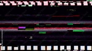 Vintage VHS negative film strip seamless loop. Old reel overlay with dirt, defects, noise, scratches, camera roll burns, grain and dust. Set TV tape glitch effect looping 3D render on black background