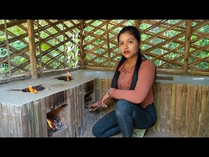 Girl Living Off Grid Building a Primitive Kitchen for Her Bamboo House