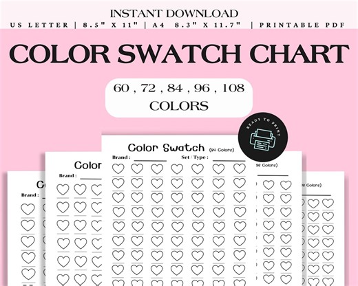 Color Swatch Chart Printable – Blank Color Palette for Artists – 60/72/84/96/108 Colors (PDF) - Etsy