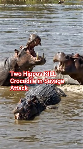 Two Hippos vs Crocodile 😱 Savage Jungle Fight! | #animals #hippovscrocodile #hippos #crocodile