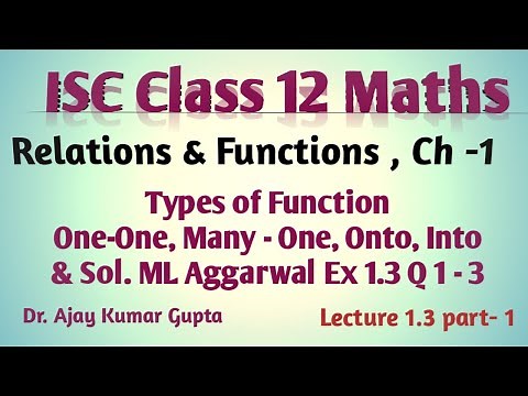 ISC Class 12 Maths | Concepts | types of functions | one-one | onto | many one | into | Ex1.2 Q1-3 |