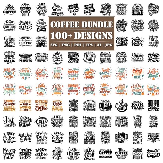Coffee Svg Bundle 100  | Funny Coffee Svg Png | Coffee Cup Svg, Coffee Lover Clipart, Caffeine Svg, Coffee Quotes, Cricut & Sublimation Png. - Etsy Australia