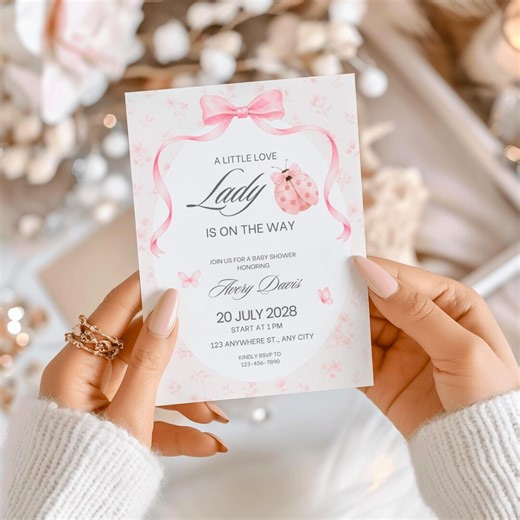 Pink Ladybug Baby Shower Invitation, Little Love Bug on the Way, Coquette Baby Girl Evite, Editable Printable Template - Etsy