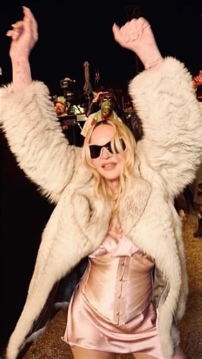 Madonna in an Edward Jones corset and a Rosamosario dress backstage at Coachella 2026 #madonna