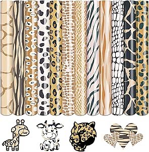 Tintnut Animal Printed HTV Heat Transfer Vinyl - 12 Sheets 12 x 10inches Cheetah Patterned Heat Transfer Vinyl Leopard Safari HTV Iron on Vinyl for T-Shirts
