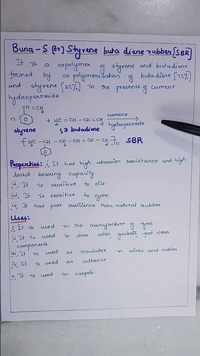 Buna-S #Styrene butadiene rubber[SBR] #RUBBERS #ENGINEERING CHEMISTRY