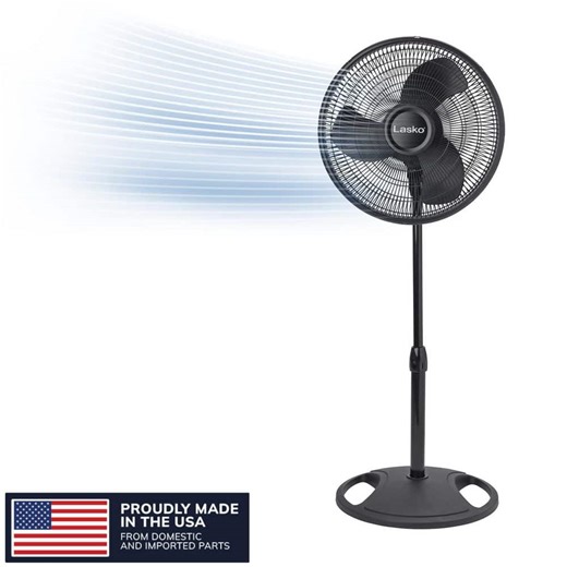 Check The Home Depot's Q&A Before Buying: Lasko 16 in. 3-Speed Oscillating Pedestal Fan for Home in Black with Adjustable Height, Tillt Back Head and Easy Assembly