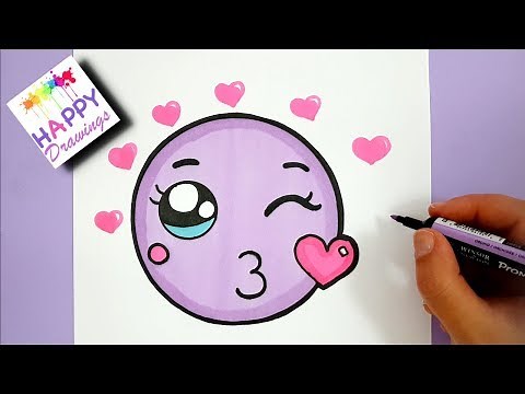 Drawing + Coloring : HOW TO DRAW A CUTE KISSING EMOJI STEP BY STEP - GIRLY