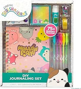 Squishmallows Original DIY Journaling Set, Journaling Kit with Gel Pens, Stickers, Sticky Notes, and Gems, Scrapbook for Kids, Cute Stationary Set, Notebook for Girls, Diary for Girls Ages 8-12