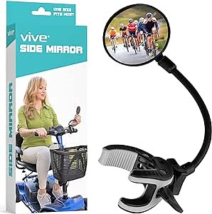 Vive Rear-View Side Mirror - Designed for Scooters, Bikes, Motor Vehicles, Bicycles, Handlebars - Clamp On Scratch Resistant Glass - 360 Rotatable, Adjustable, Universal Fit, Wide Angle Safety Support