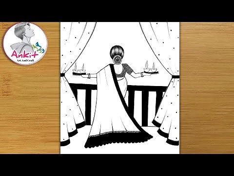 Beautiful Diwali Drawing Easy/ Diwali Festival Scenery Drawing For Beginners / Diwali competition