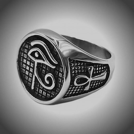 Egyptian Ring - Ankh Cross, Anubis & Horus