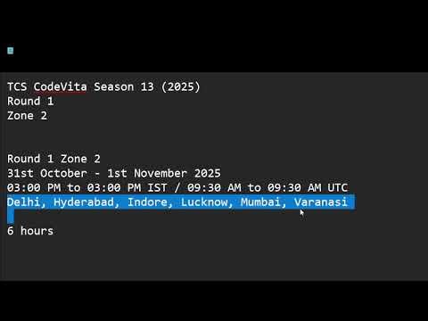 Zone 2 Round 1 TCS CodeVita Season 13