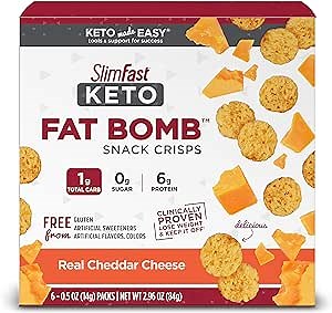 SlimFast Low Carb Snacks, Real Cheddar Cheese Crisps, Keto Friendly for Weight Loss, with 6g of Protein, 6 Count Box (Packaging May Vary)